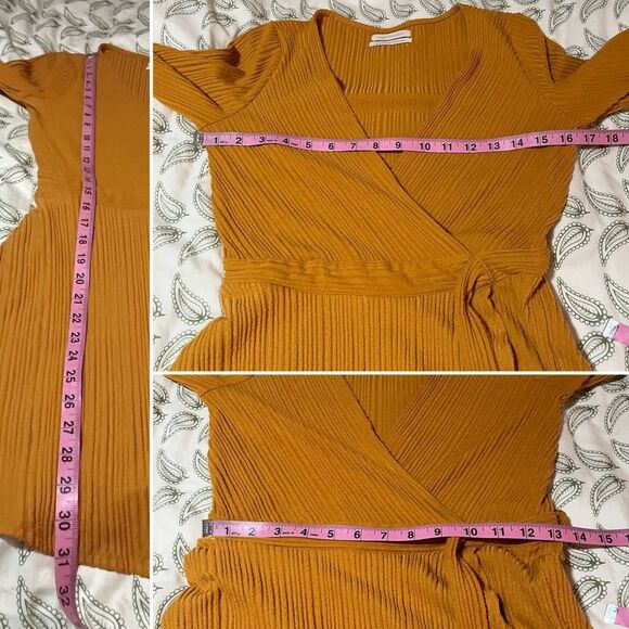 Urban Outfitters Mustard Gold Yellow Wrap Ribbed Romper Textured Side Tie M - Picture 12 of 13
